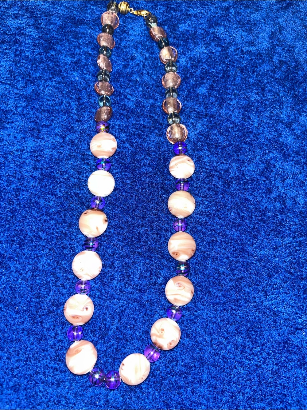 Handmade Pink Swirl and Purple Beaded Necklace